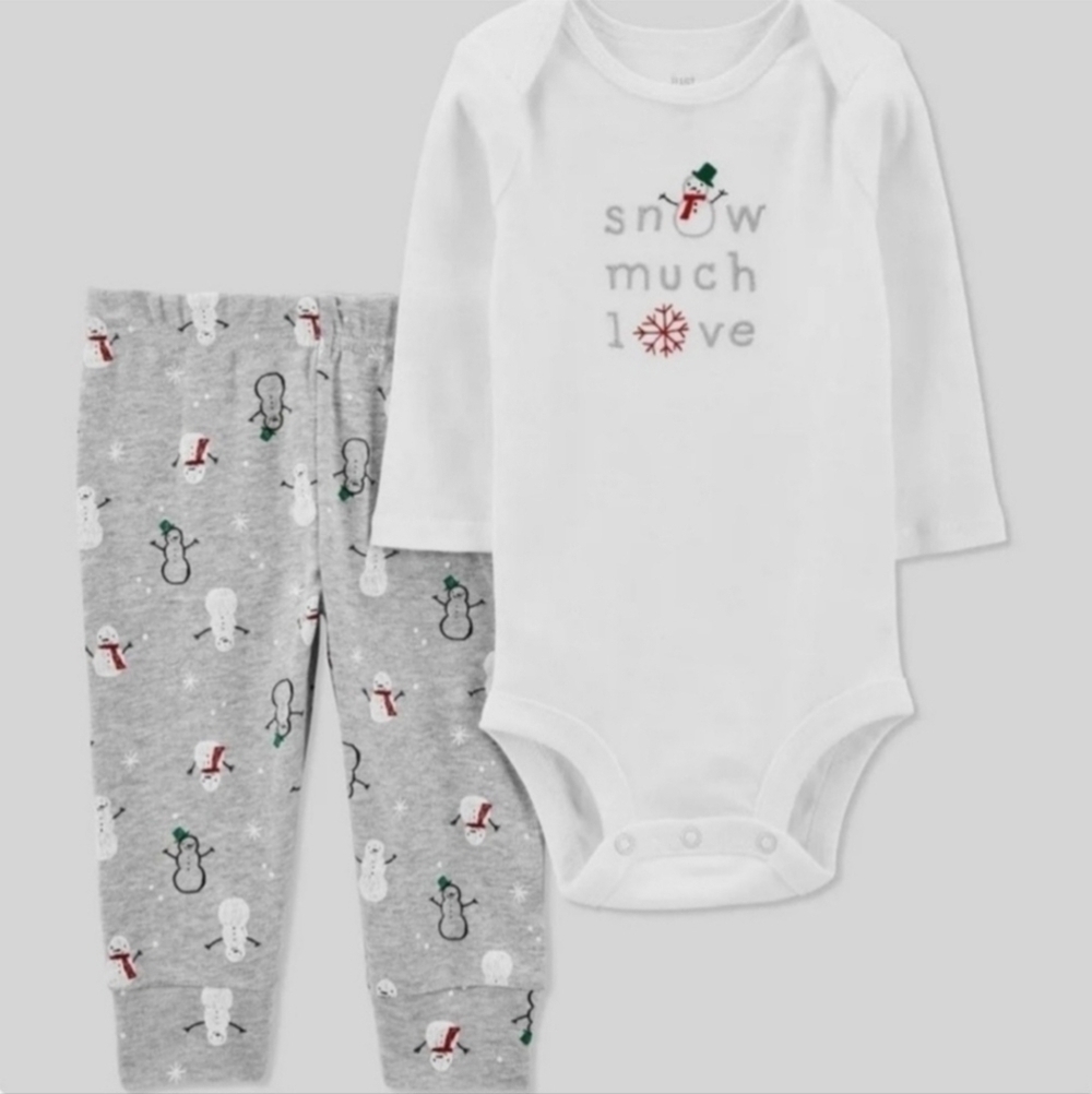 NWT CARTER'S 2-Piece "Snow Much Love" Baby Winter Outfit 3M White Grey Christmas